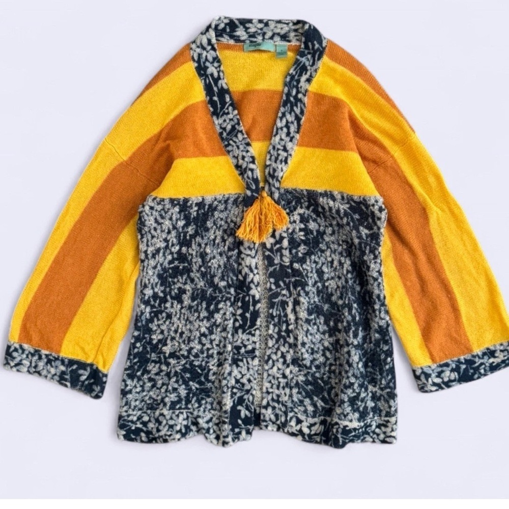 Anthropologie Maple Linen Cotton Floral Stripe Cardigan Sweater XS
